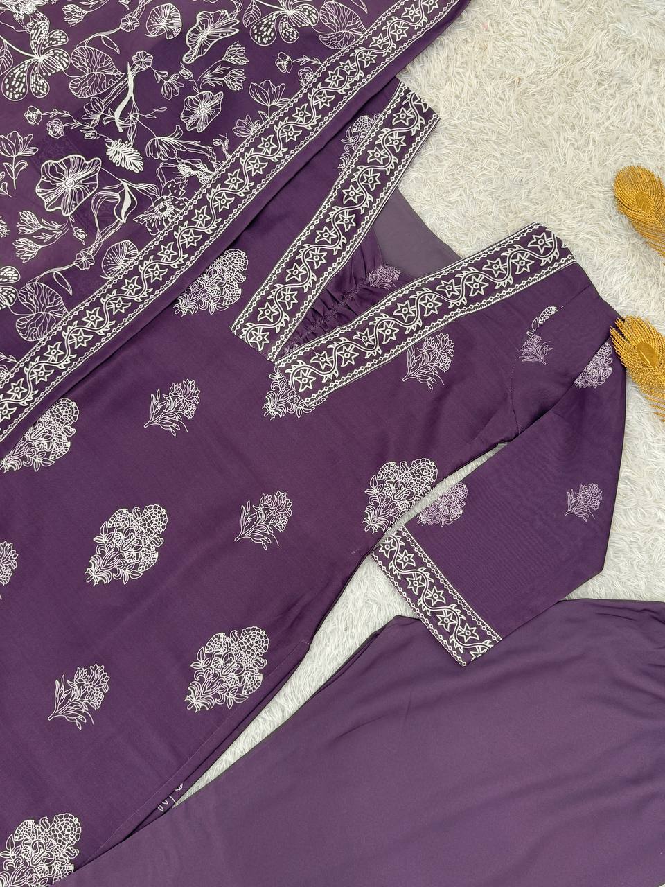 Awesome Purple Muslin Digital Print Straight Salwar Suit