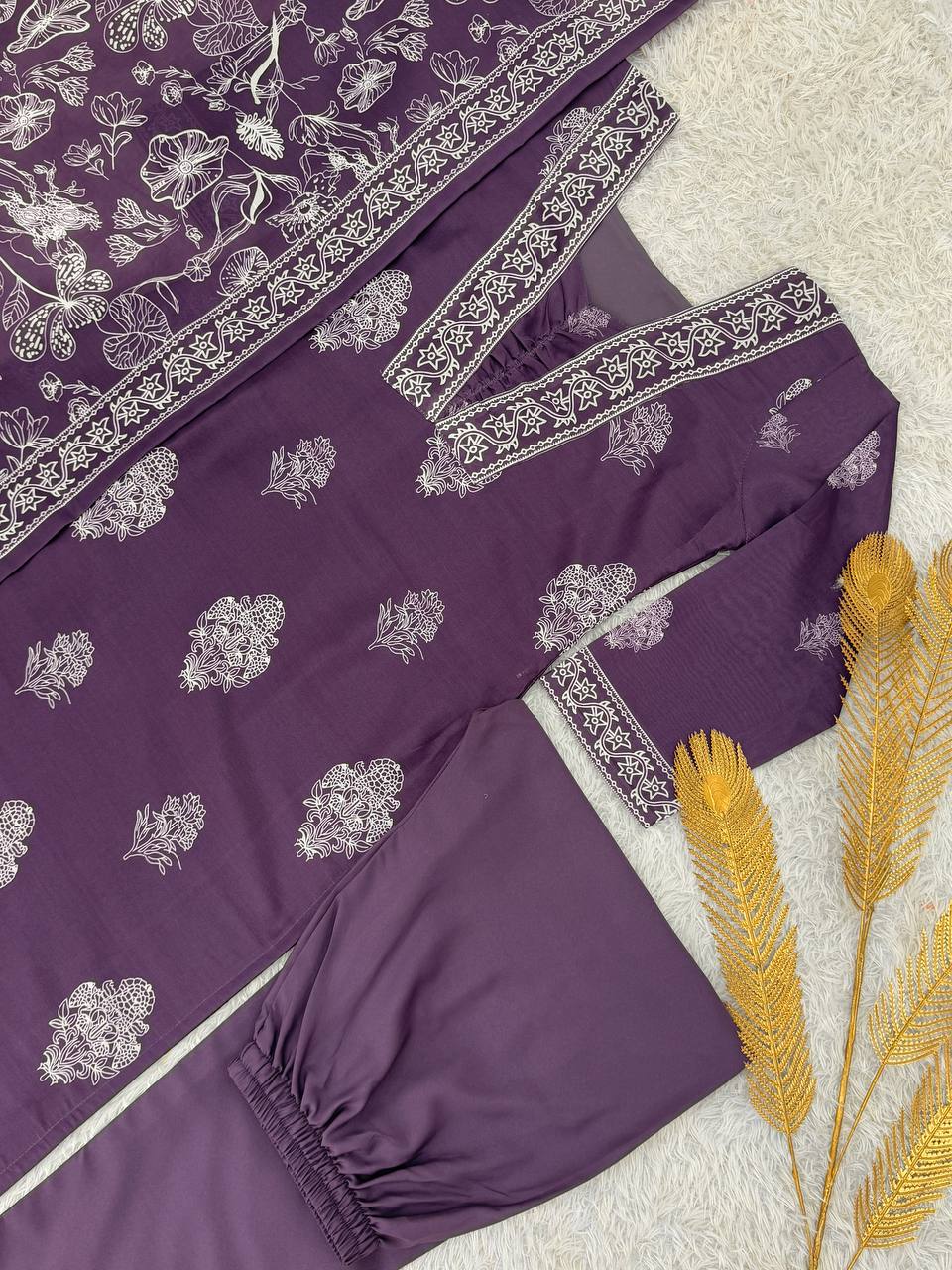 Awesome Purple Muslin Digital Print Straight Salwar Suit