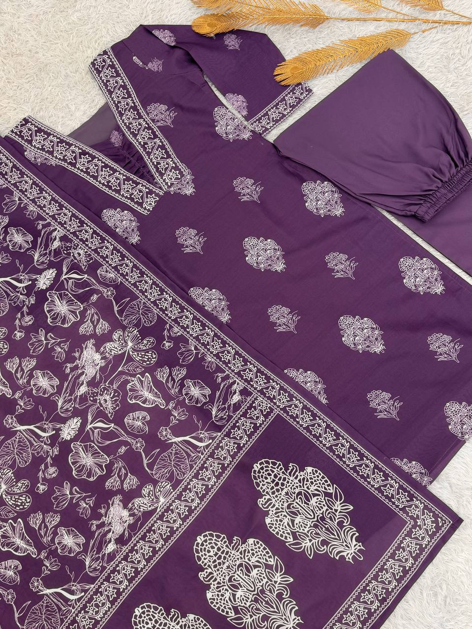 Awesome Purple Muslin Digital Print Straight Salwar Suit