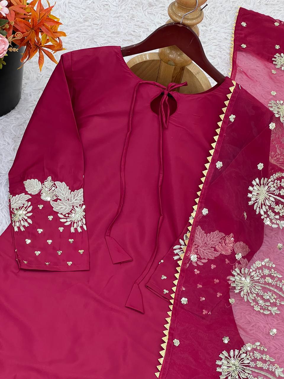 Attractive Blue Crepe Silk Sequence Work Palazzo Suit