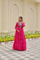 Ravishing Orange Georgette Gamthi Work Gown For Navratri