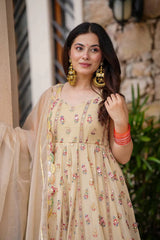 Lovely Peach Georgette Thread Work Gown
