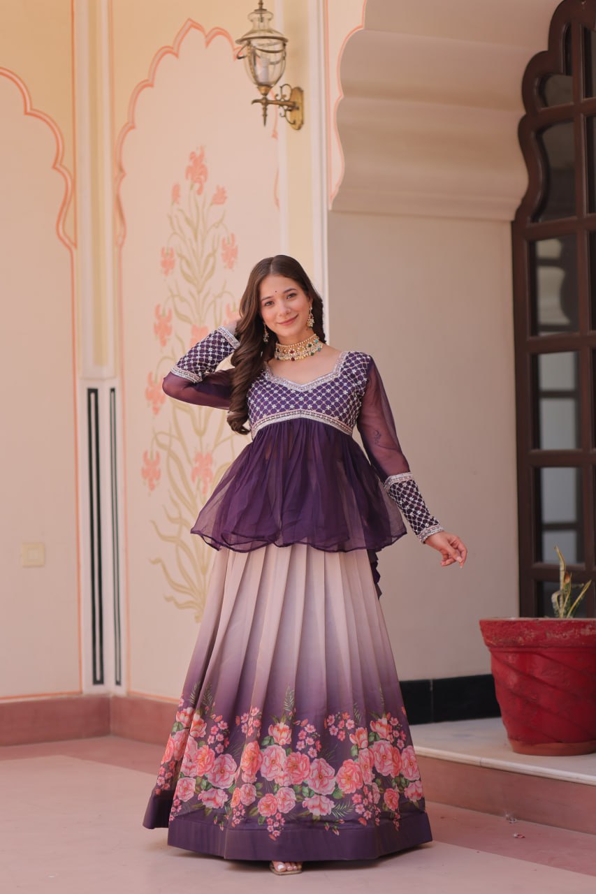 Trendy Red Chiffon Beads Embroidered Top With Lehenga