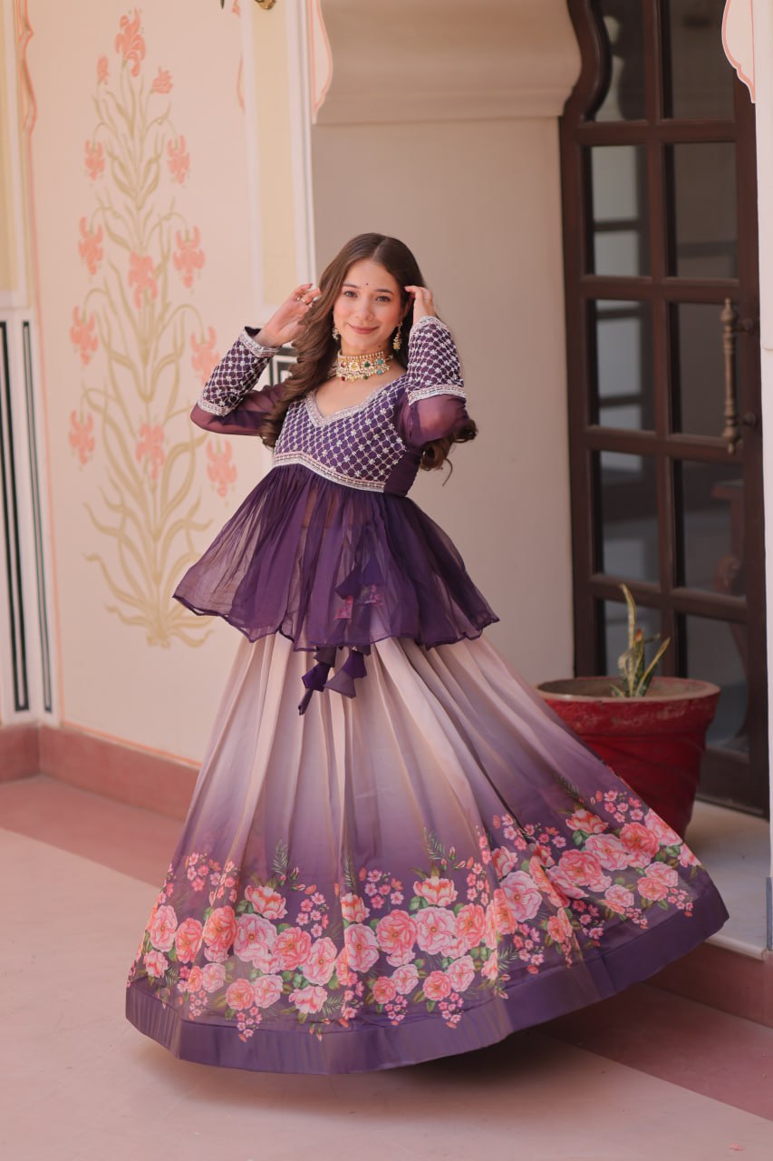 Trendy Red Chiffon Beads Embroidered Top With Lehenga