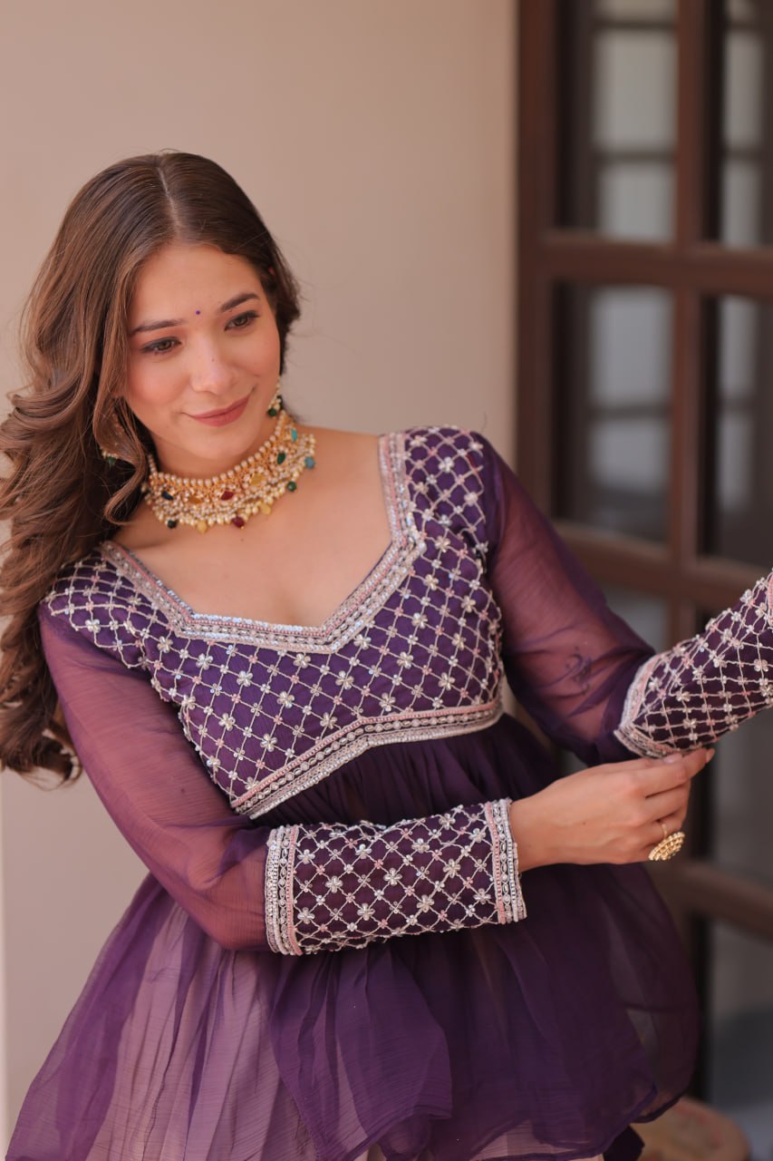 Trendy Red Chiffon Beads Embroidered Top With Lehenga