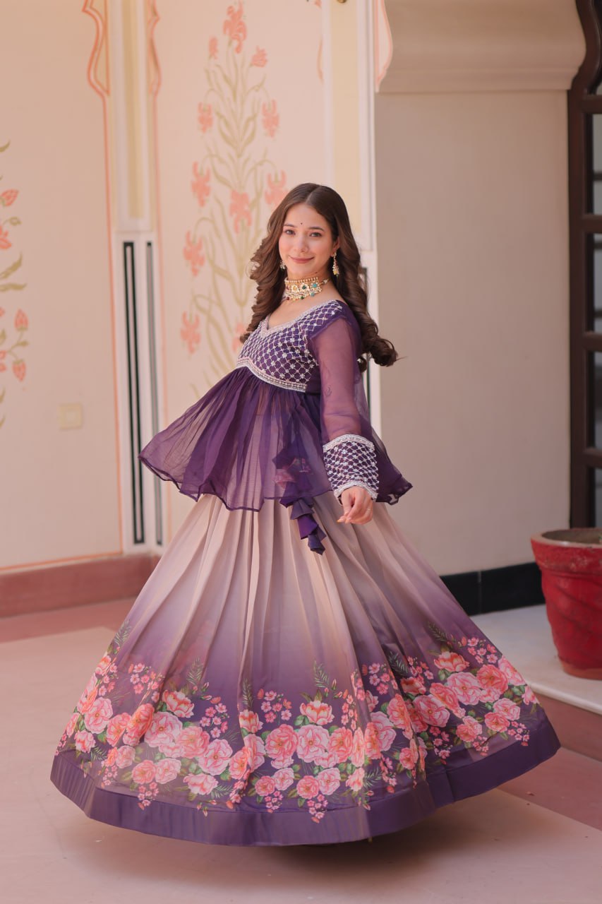 Trendy Red Chiffon Beads Embroidered Top With Lehenga