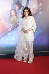 Bollywood Style White Silk Embroidery Work Sharara Suit