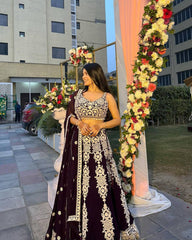 Marriage Wear Violet Color Silk Thread Work Lehenga Choli