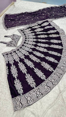 Marriage Wear Violet Color Silk Thread Work Lehenga Choli