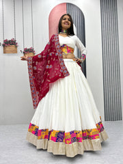 Alluring White Cotton Jaccard Work Lehenga Choli