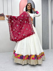 Alluring White Cotton Jaccard Work Lehenga Choli