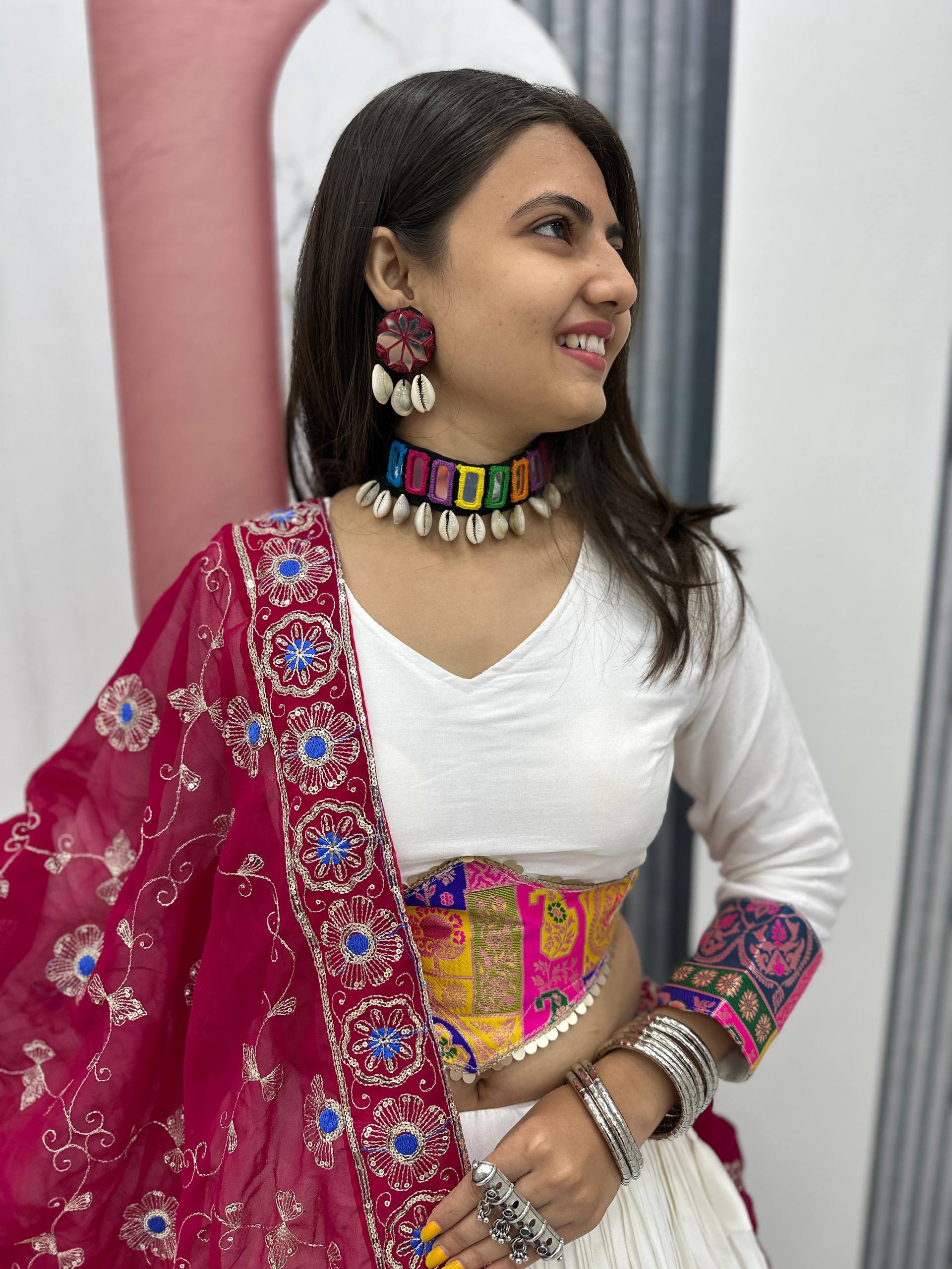 Alluring White Cotton Jaccard Work Lehenga Choli