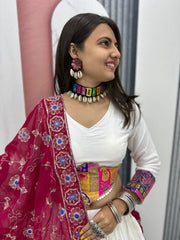 Alluring White Cotton Jaccard Work Lehenga Choli