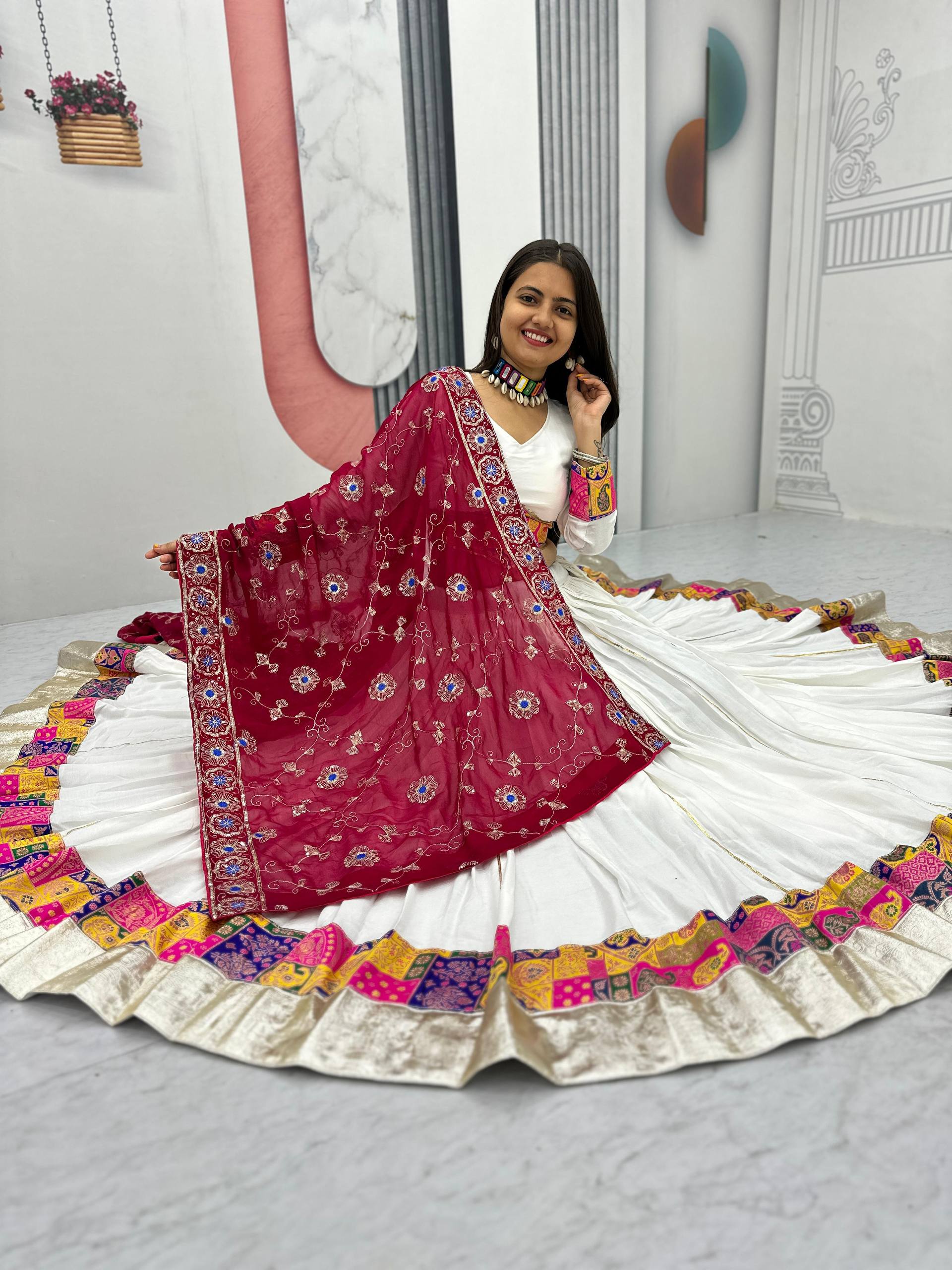 Alluring White Cotton Jaccard Work Lehenga Choli