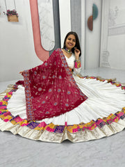 Alluring White Cotton Jaccard Work Lehenga Choli