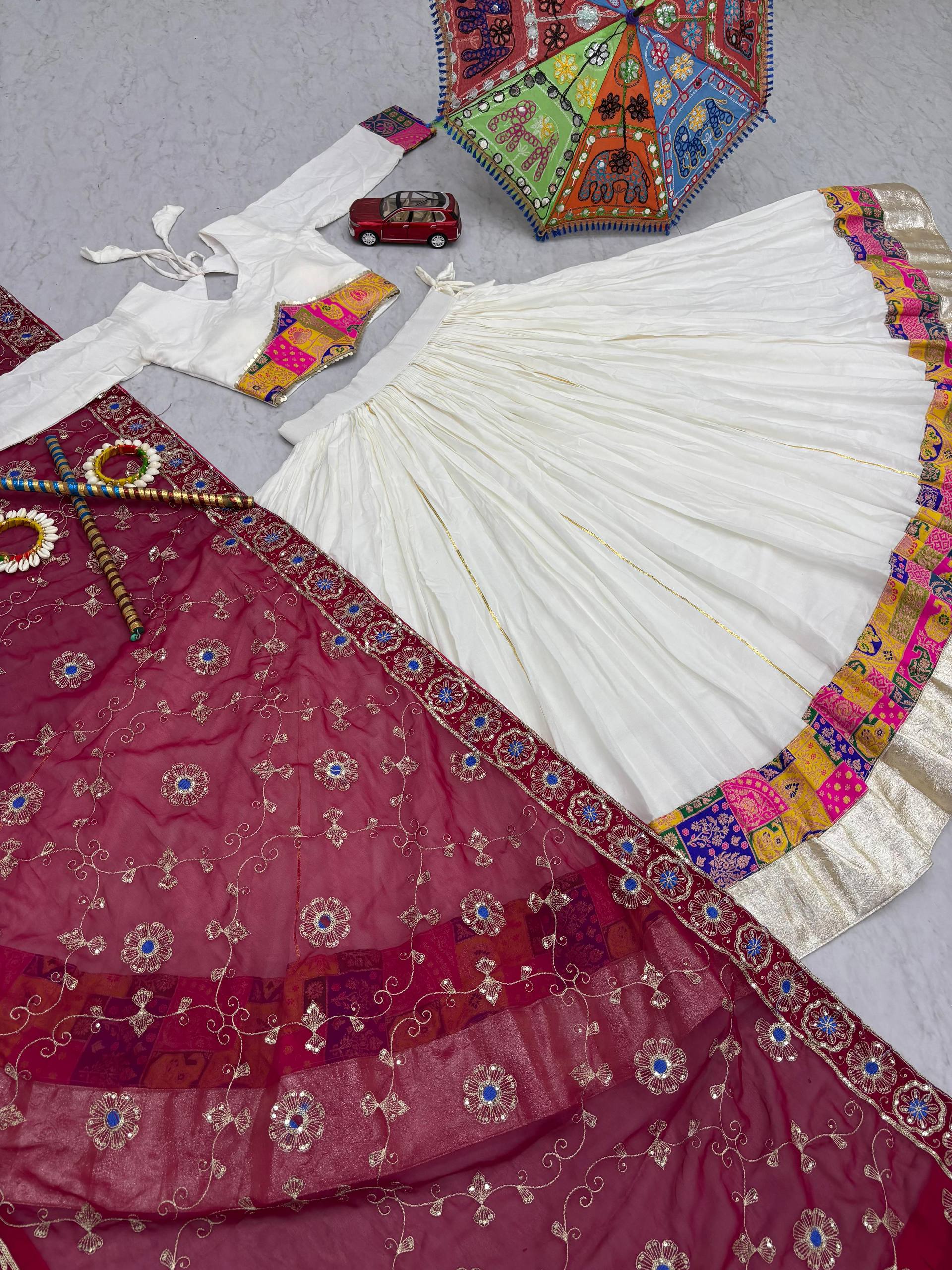 Alluring White Cotton Jaccard Work Lehenga Choli