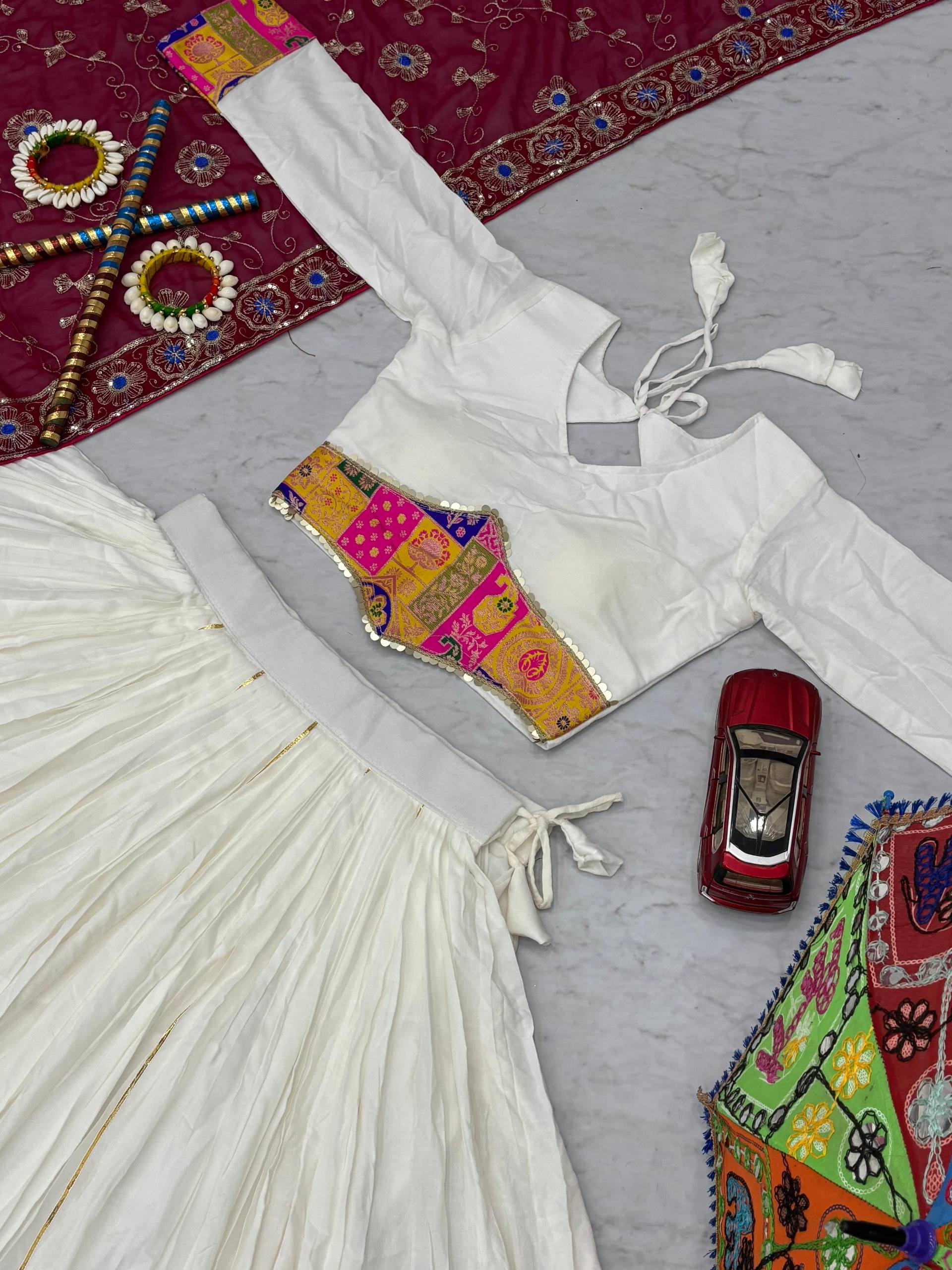 Alluring White Cotton Jaccard Work Lehenga Choli