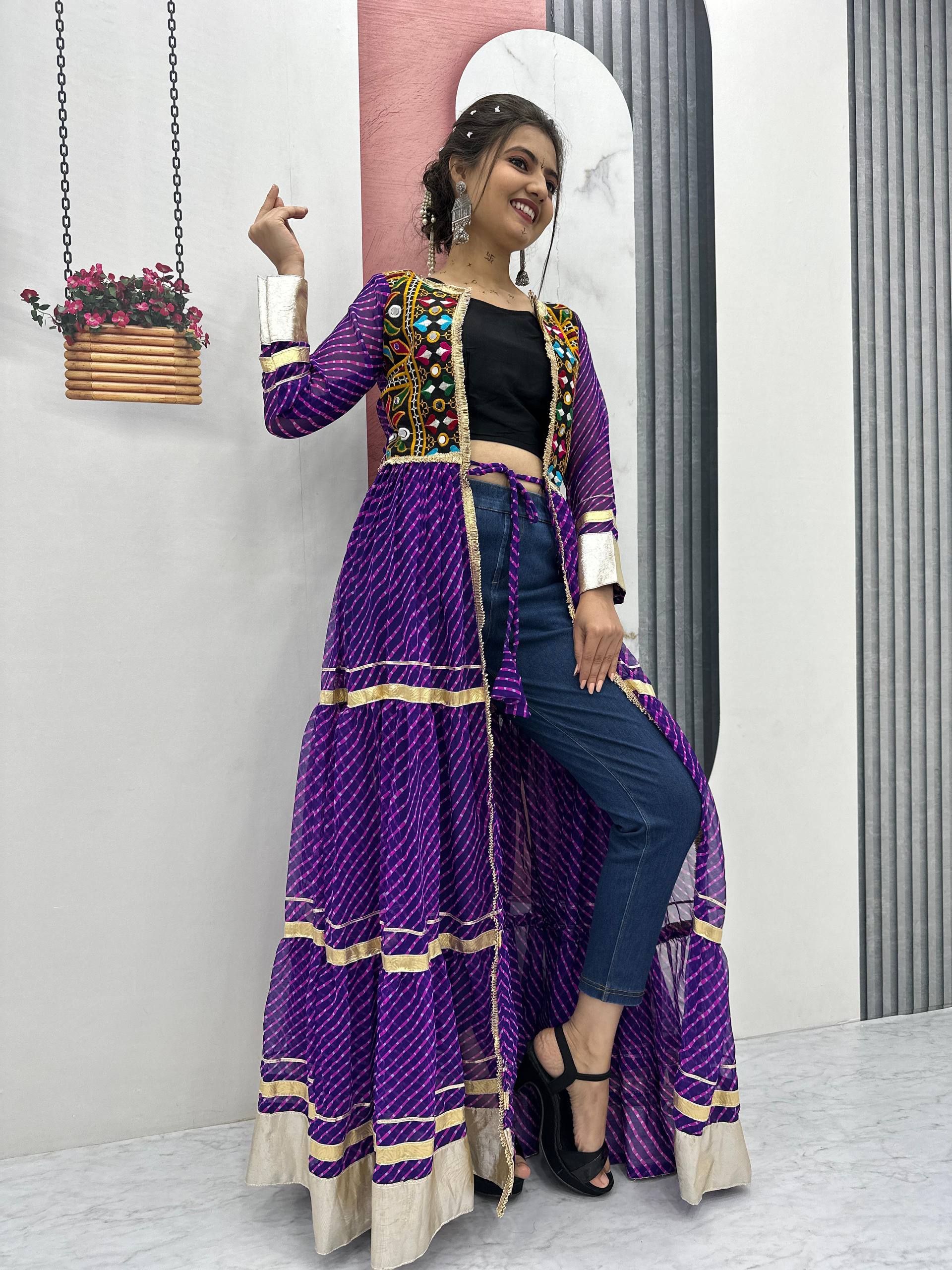 Gorgeous Pink Georgette Gamathi Work Shrug With Choli