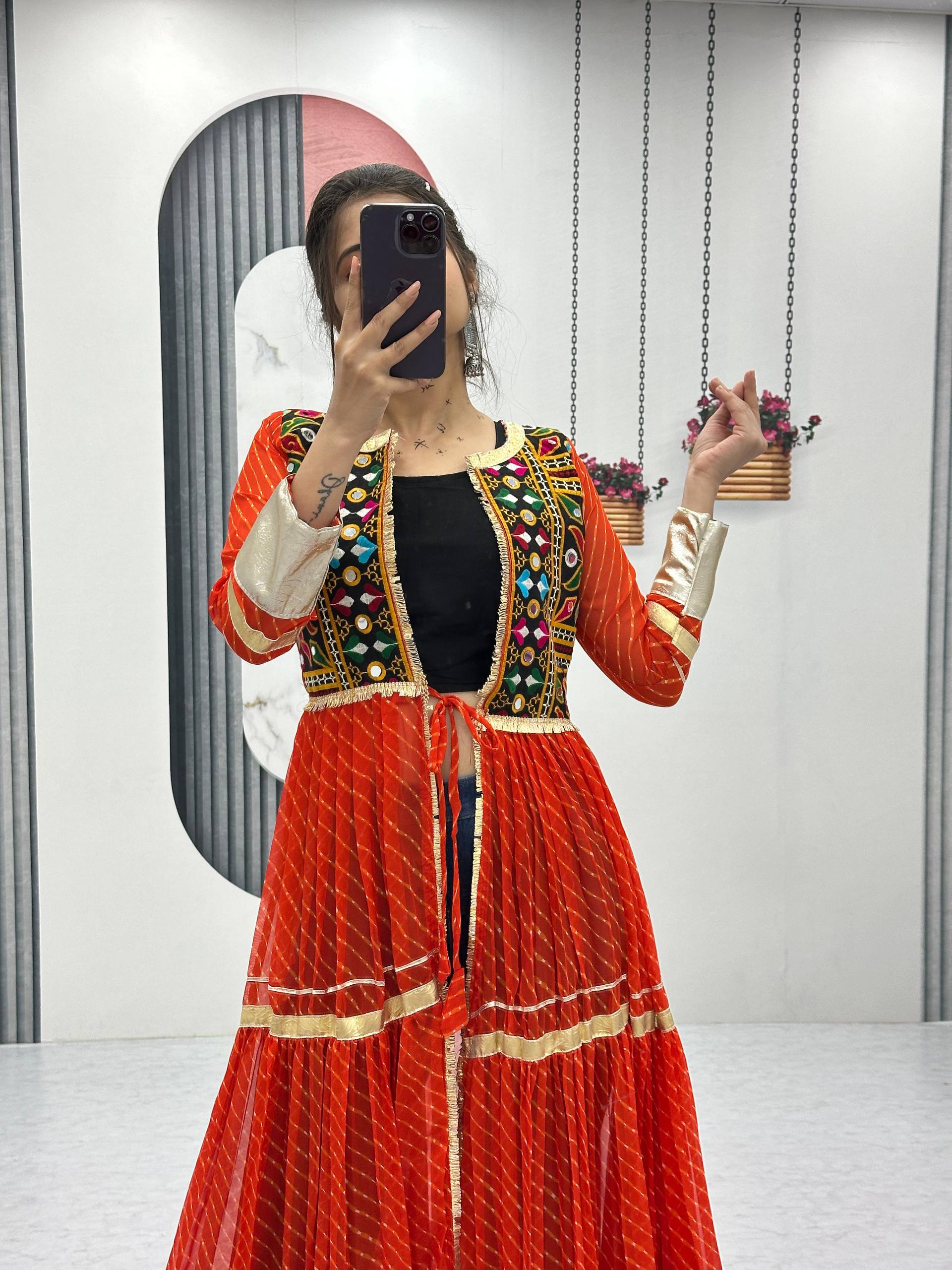 Gorgeous Pink Georgette Gamathi Work Shrug With Choli
