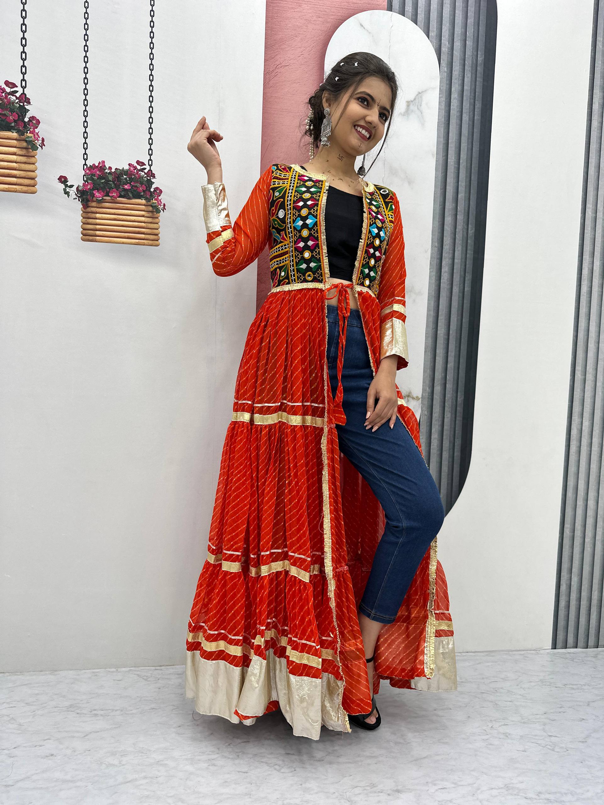 Gorgeous Pink Georgette Gamathi Work Shrug With Choli