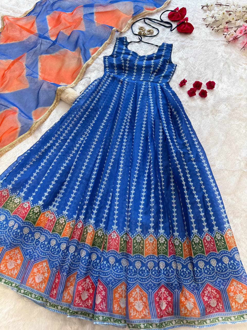 Pretty Blue Organza Digital Work Gown