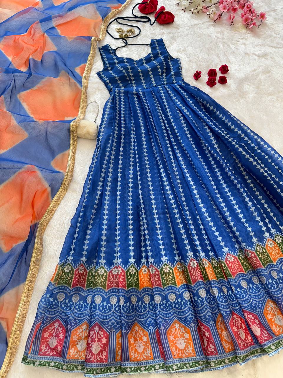 Pretty Blue Organza Digital Work Gown