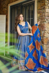 Pretty Blue Organza Digital Work Gown