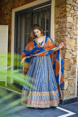 Pretty Blue Organza Digital Work Gown