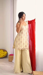 Trendy Beige Color Sequence Work Palazzo Suit