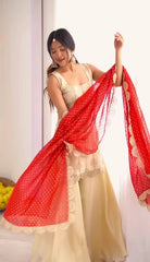 Trendy Beige Color Sequence Work Palazzo Suit
