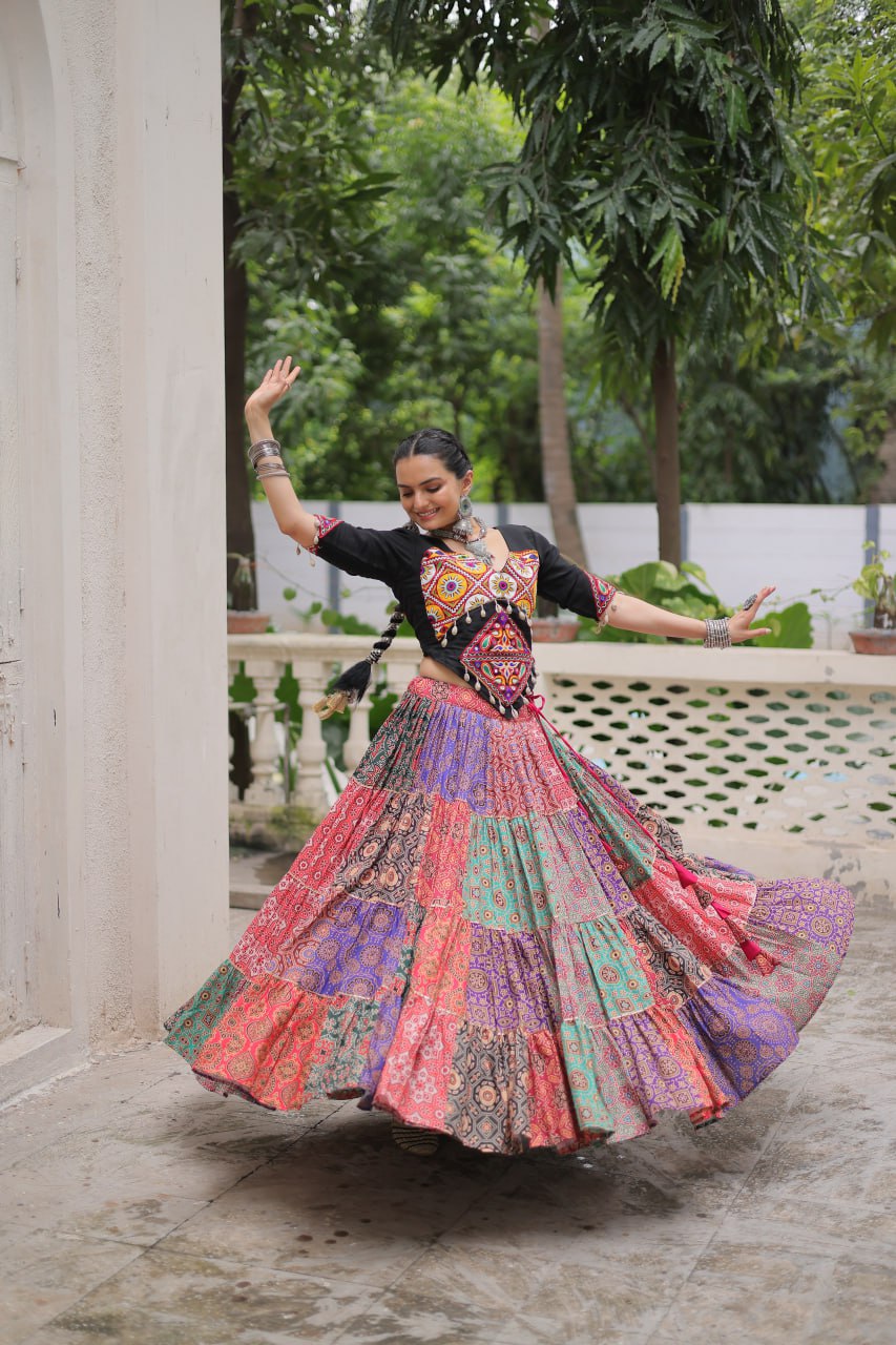 Navratri Collection Multicolor Cotton with Gamthi Embroidered Lehenga Choli