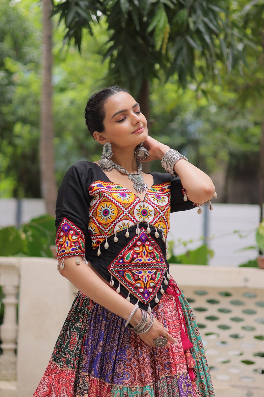 Navratri Collection Multicolor Cotton with Gamthi Embroidered Lehenga Choli