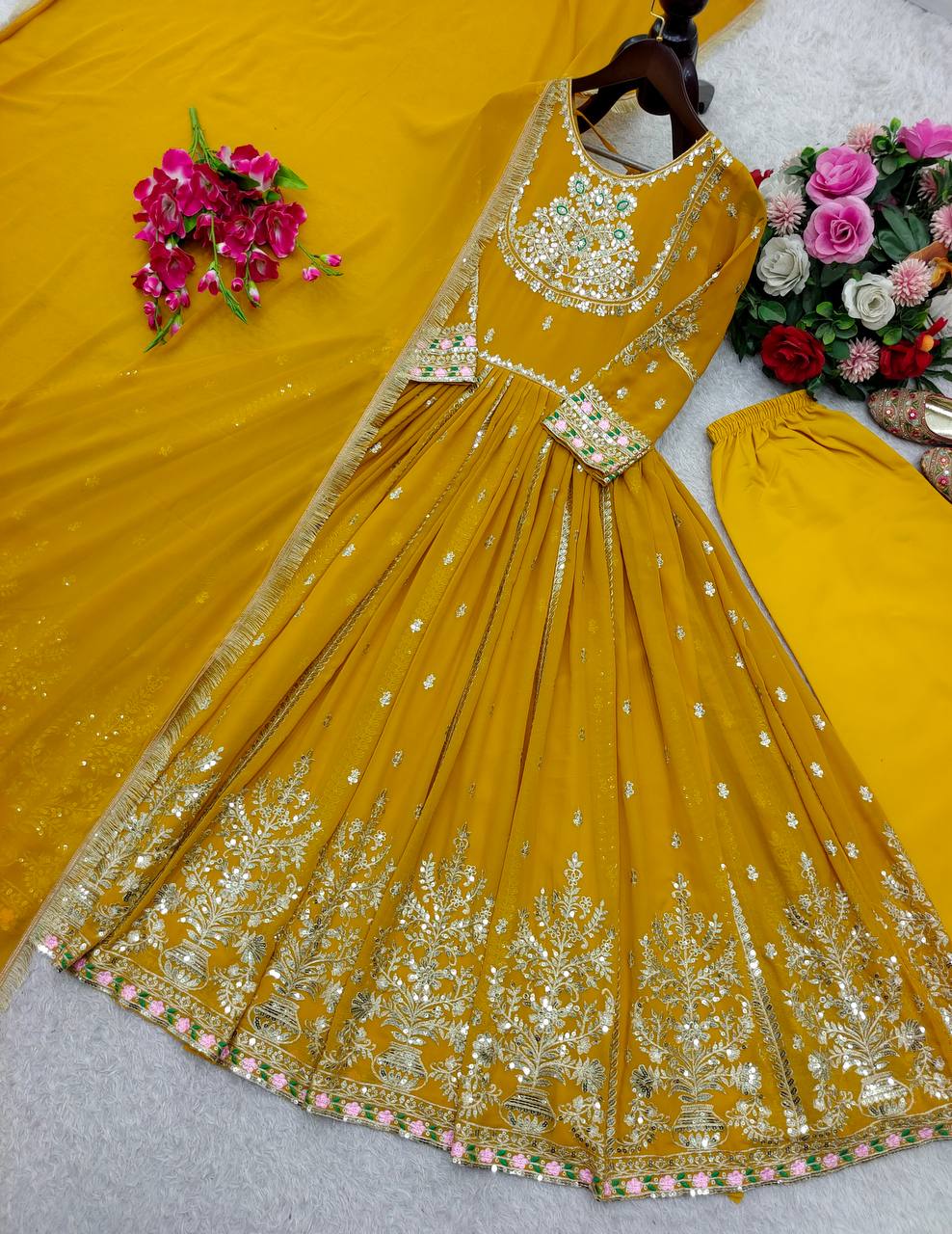 Exclusive Yellow Georgette Sequence Work Gown