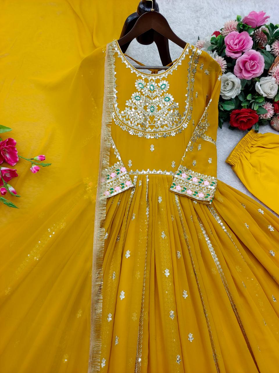 Exclusive Yellow Georgette Sequence Work Gown