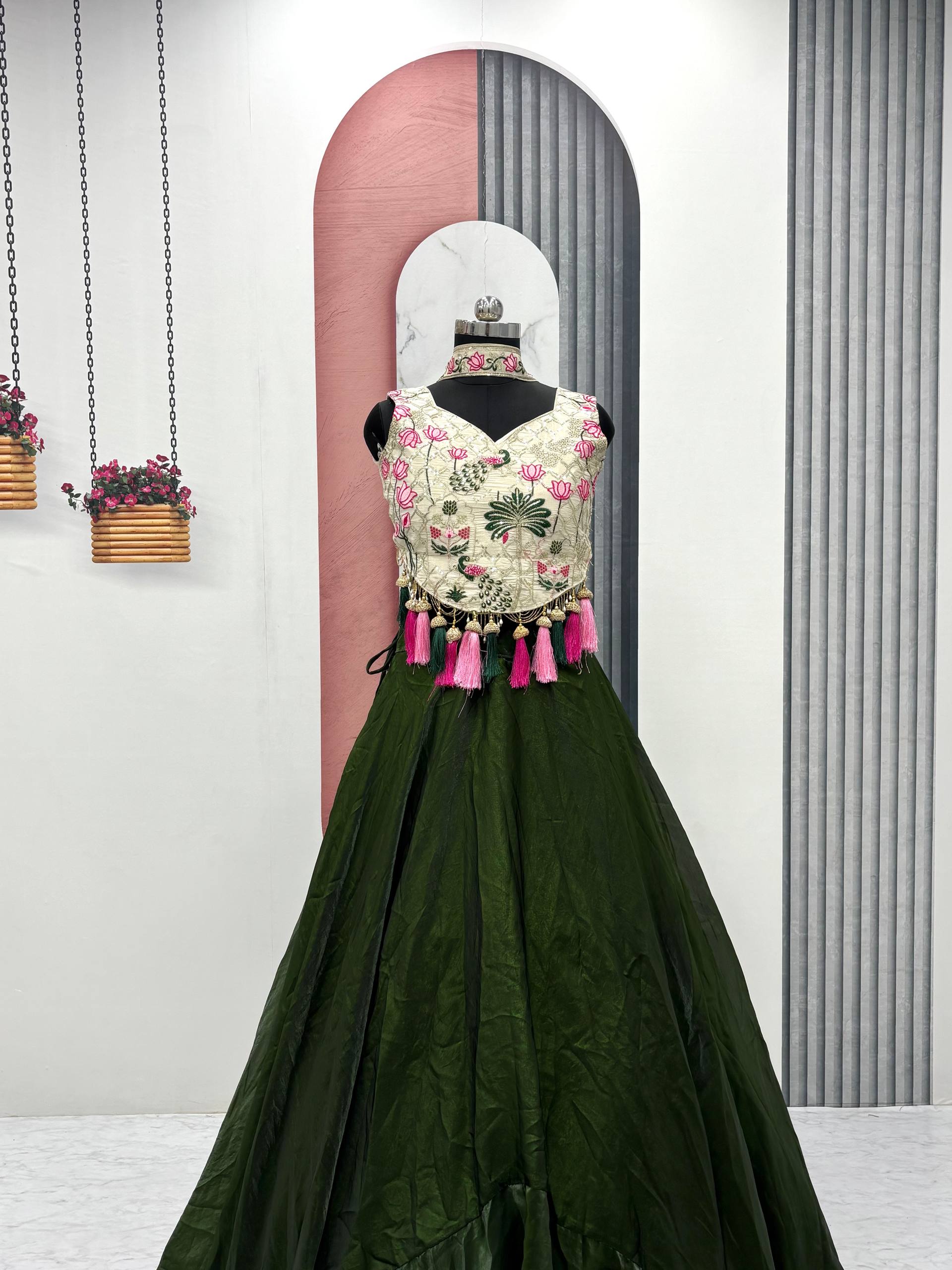 Ravishing Green Silk Embroidery Lehenga Choli