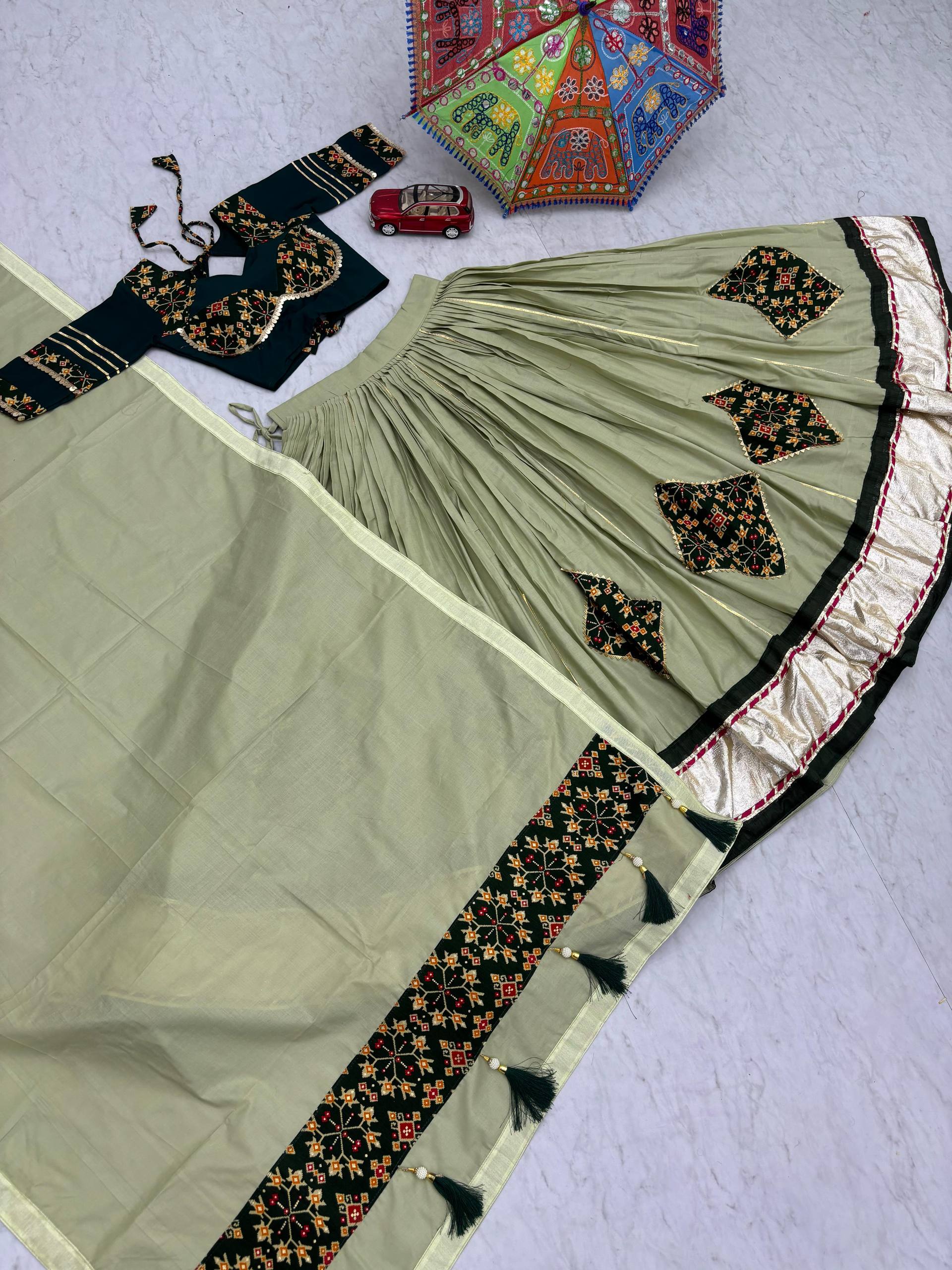 Awesome Pista Cotton Ribbon Work Lehenga Choli