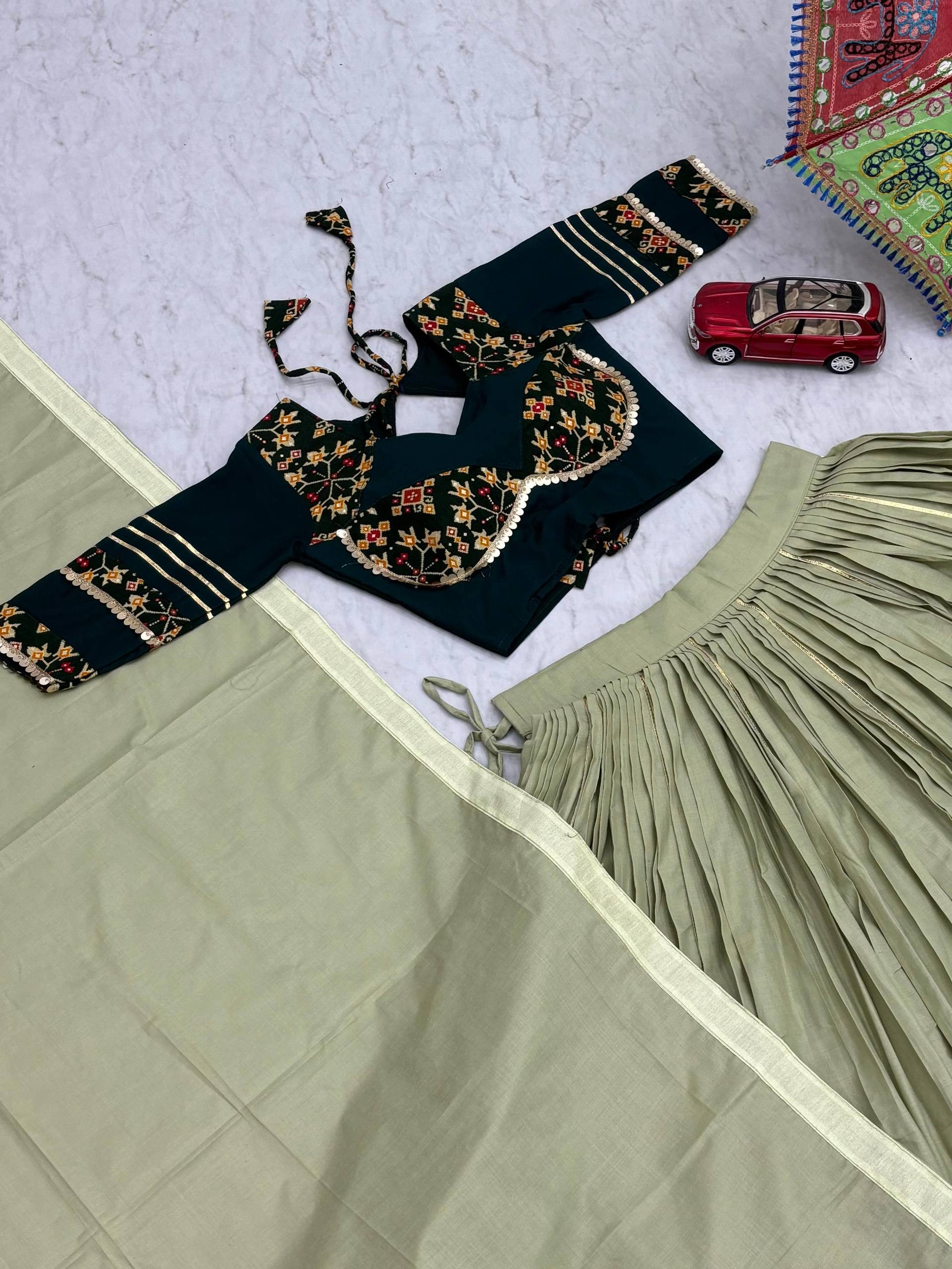 Awesome Pista Cotton Ribbon Work Lehenga Choli