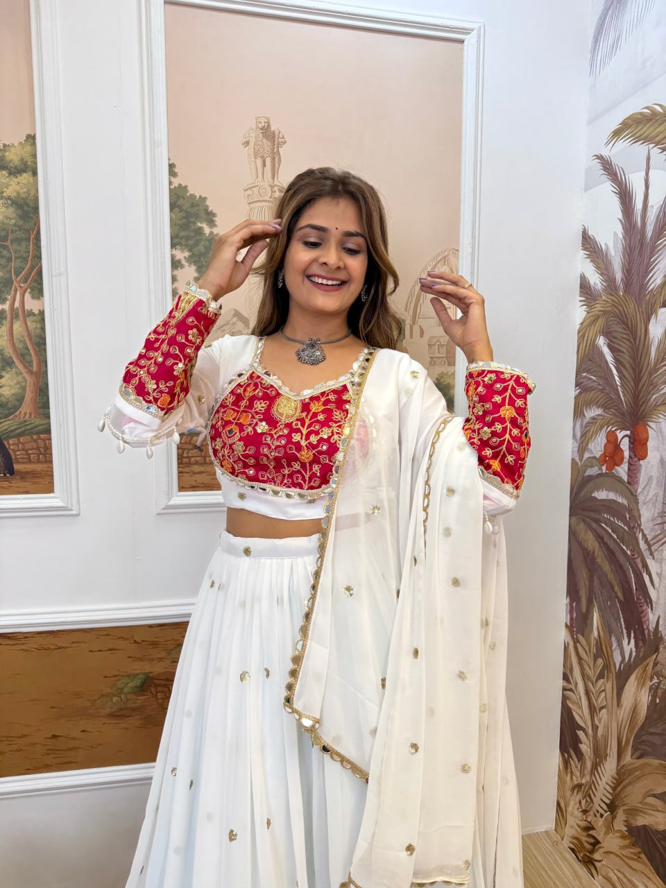 Fancy White Georgette Embroidery Lehenga Choli