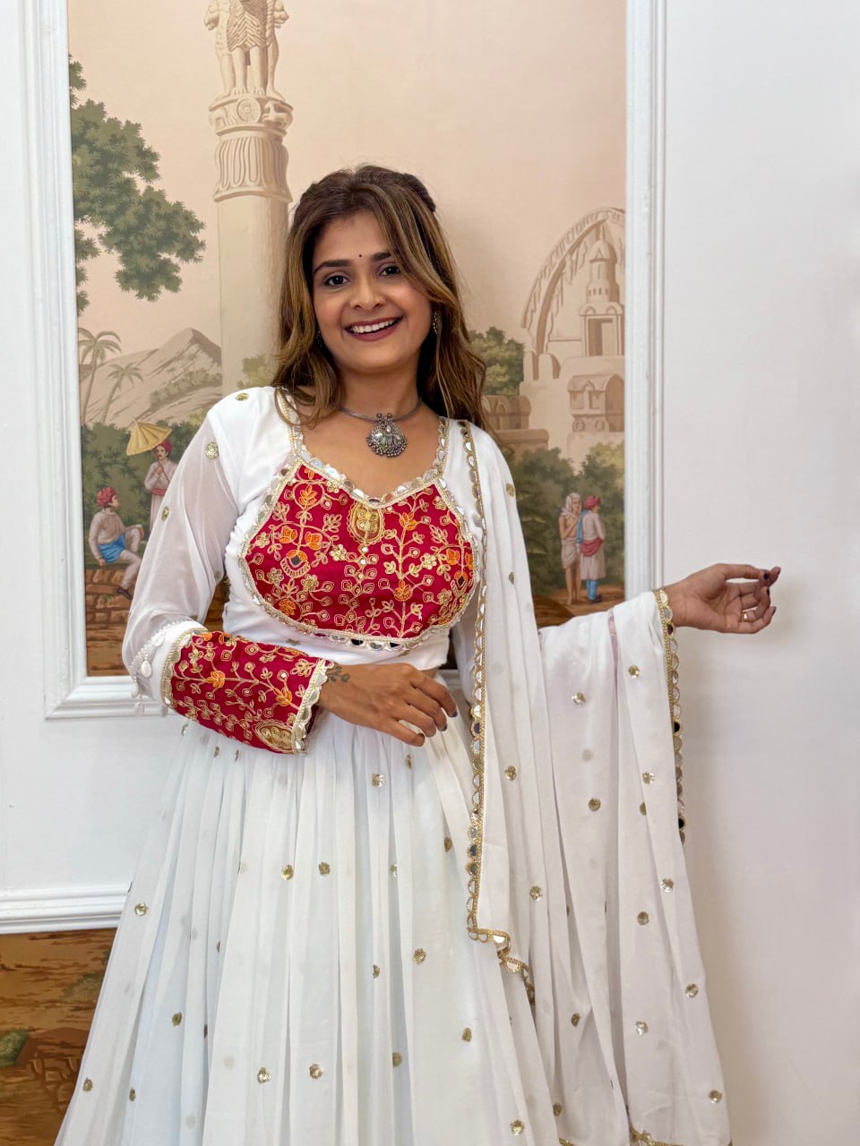 Fancy White Georgette Embroidery Lehenga Choli