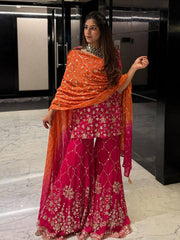 Ravishing Red Georgette Sequence Work Sharara Suit