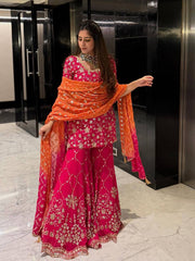 Ravishing Red Georgette Sequence Work Sharara Suit