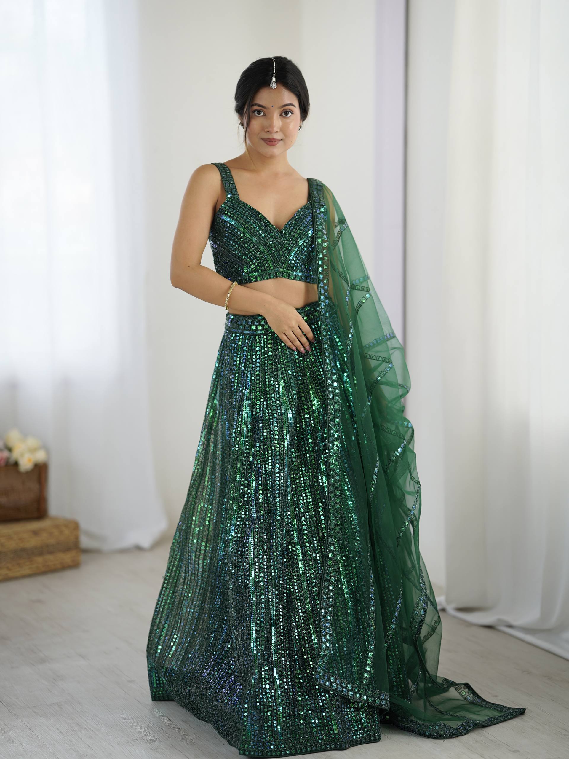Fancy Green Net Dori Work Lehenga Choli