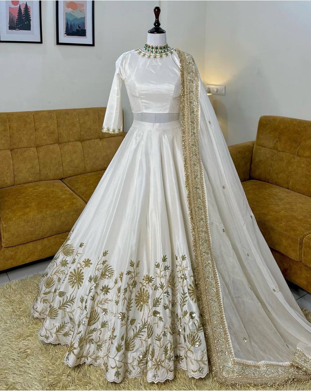 Ravishing White Silk Zari Work Designer Lehenga Choli