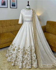 Ravishing White Silk Zari Work Designer Lehenga Choli