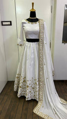 Ravishing White Silk Zari Work Designer Lehenga Choli