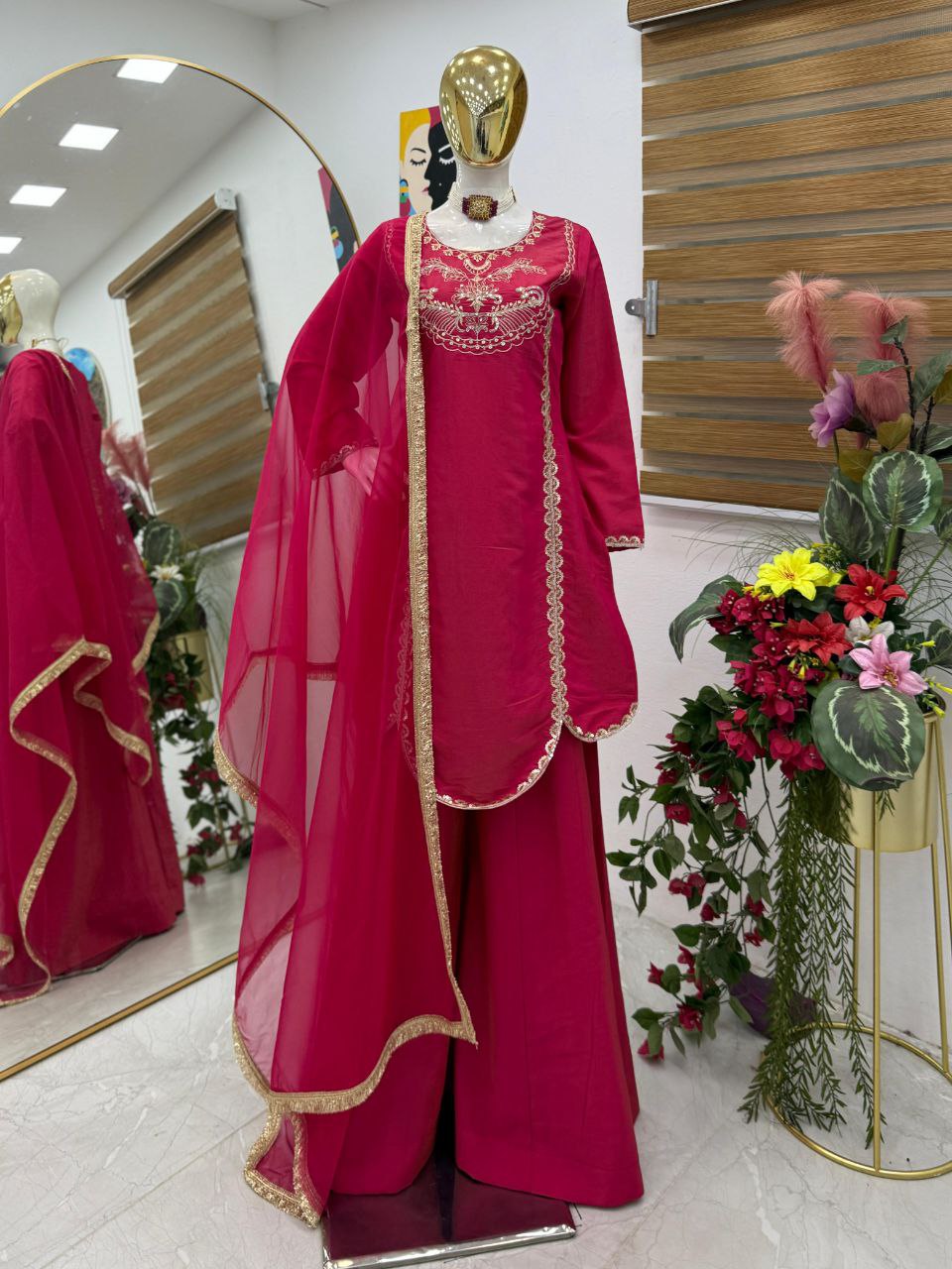 Stylish Lavender Roman Simar Silk Sequence Embroidery Sharara Suit