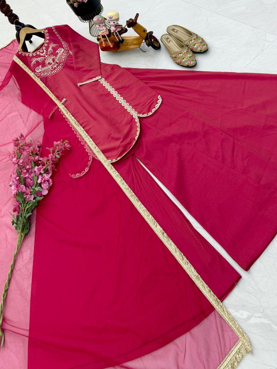 Stylish Lavender Roman Simar Silk Sequence Embroidery Sharara Suit