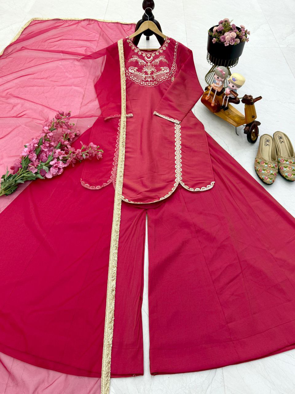 Stylish Lavender Roman Simar Silk Sequence Embroidery Sharara Suit