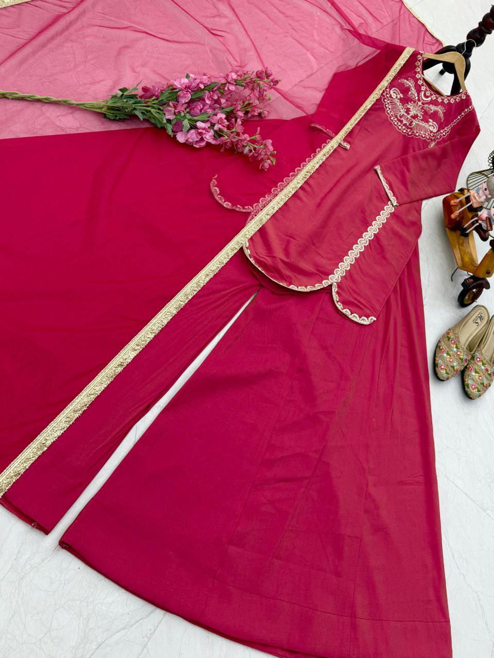 Stylish Lavender Roman Simar Silk Sequence Embroidery Sharara Suit
