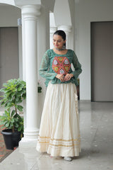 Navratri Collection Green Cotton Kutchi Gamthi Work Lehenga Choli